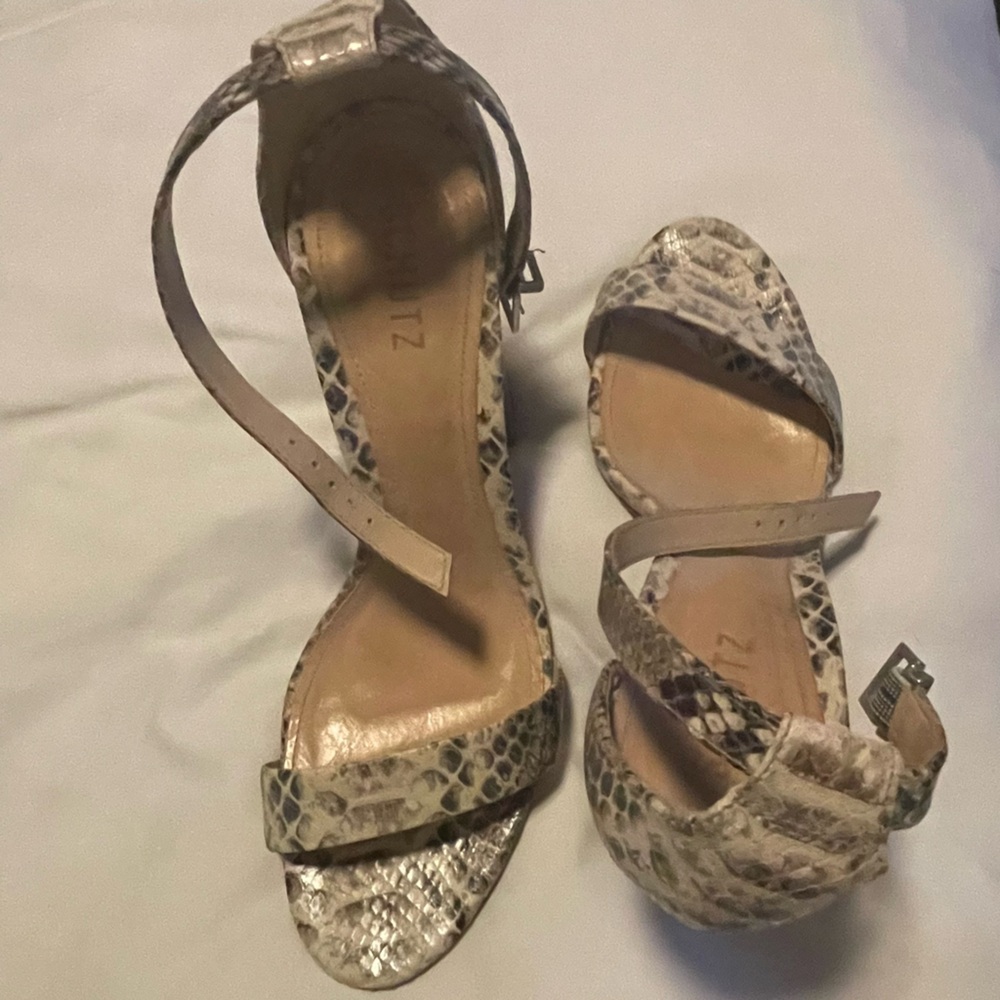 SCHUTZ Cream Heels with Snakeskin Pattern size 10 lightly worn